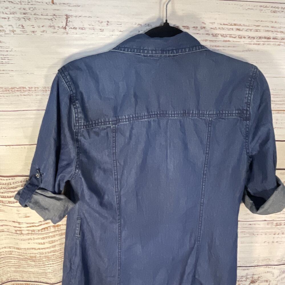 Guess Womens Button Down Roll Tab Sleeves Blue 100% Cotton Midi Dress Medium - Picture 8 of 9